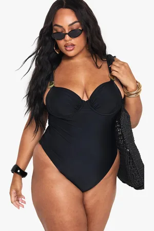 Boohoo Plus Sunshine Trim Balcony Swimsuit - - 16