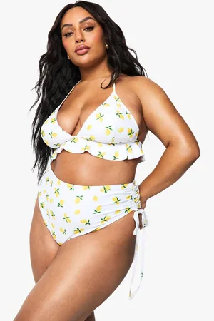 Boohoo Plus Lemon Print High Waist Bikini Brief - - 16