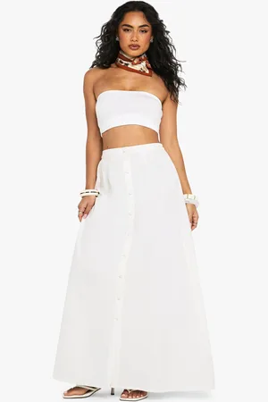 Boohoo Linen Look Button Through Maxi Skirt - - 6
