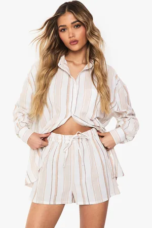 Boohoo Stripe Long Sleeve Shirt & Shorts Co-Ord - - 6