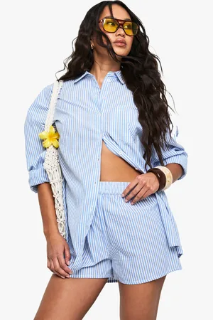 Boohoo Stripe Long Sleeve Shirt & Shorts Co-Ord - - 6