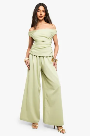 Boohoo Linen Look Bardot Wide Leg Jumpsuit - - 8