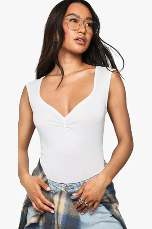 Boohoo Super Soft Ruched Bust Sweetheart Neck Bodysuit - - 6