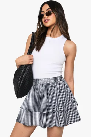 Boohoo Double Layer Gingham Mini Skirt - - 6