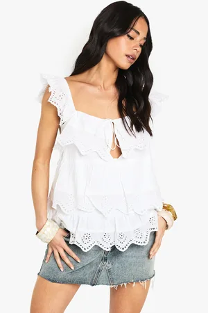 Boohoo Broderie Trim Layered Cami Top - - 6