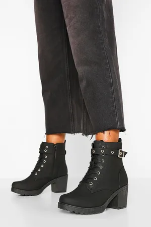 Boohoo Wide Fit Buckle Lace Up Chunky Hiker Boots - - 10