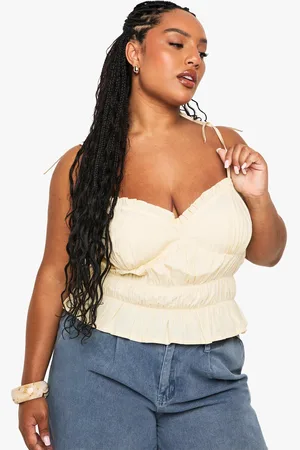 Boohoo Plus Cotton Shirried Tie Strap Cami Top - - 16