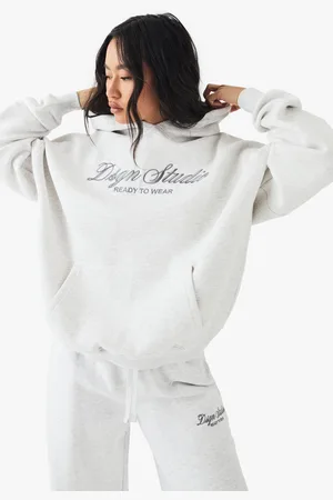 Boohoo Dsgn Studio Embroidered Script Oversized Hoodie - - S
