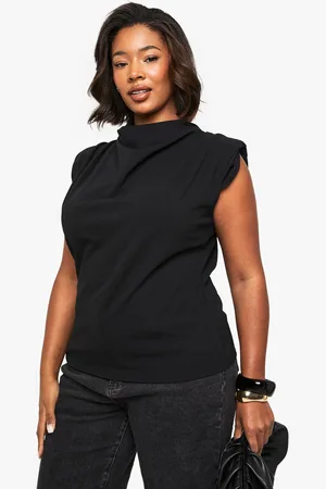 Boohoo Plus Cowl Neck Crepe Shoulder Pad Blouse - - 16