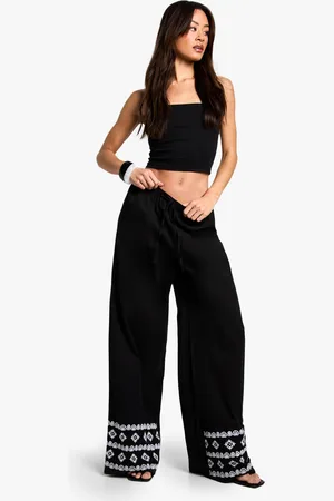 Boohoo Tall Wide Leg Broderie Hem Trouser - - 8