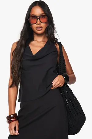Boohoo Linen Look Cowl Neckline Halter Top - - 6