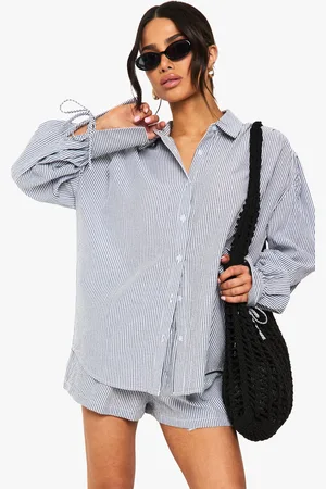 Boohoo Petite Balloon Sleeve Stripe Shirt And Shorts Set - - 6