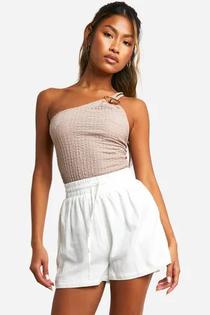 Boohoo Textured Crinkle One Shoulder Ring Detail Bodysuit - - 6