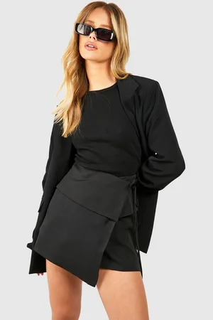 Boohoo Folded Waist Wrap Tie Tailored Mini Skirt - - 14