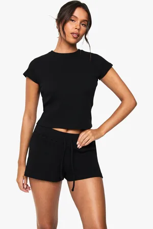 Boohoo Waffle Tie Waist Runner Shorts - - 6