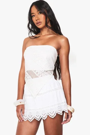 Boohoo Broderie Hem Lace Insert Mini Skirt - - 6