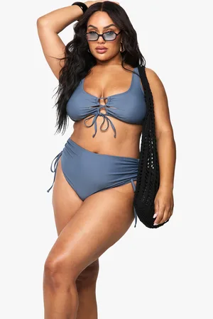 Boohoo Plus Tummy Control Ruched Side High Waist Bikini Bottom - - 16