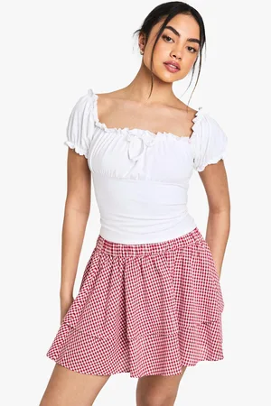 Boohoo Double Layer Gingham Mini Skirt - - 6