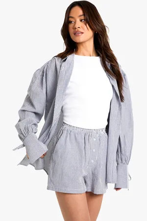 Boohoo Tall Balloon Sleeve Stripe Shirt And Shorts Set - - 8