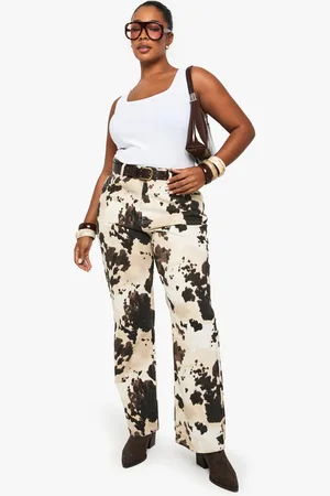 Boohoo Plus Cow Print Wide Leg Jeans - - 16