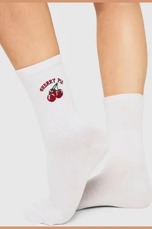 Boohoo Cherry Embroidered Sports Socks - - ONE SIZE