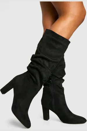 Boohoo Faux Suede Ruched Knee High Boots - - 8