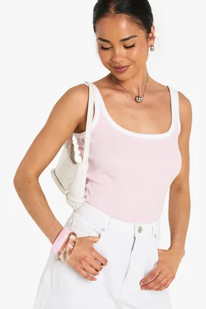 Boohoo Rib Contrast Binding Strappy Vest Top - - 6