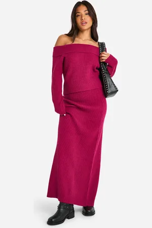 Boohoo Petite Ribbed Asymmetric Jumper And Maxi Skirt Co Ord - - XS