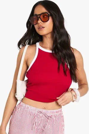Boohoo Rib Contrast Binding Racer Neck Vest Top - - 6