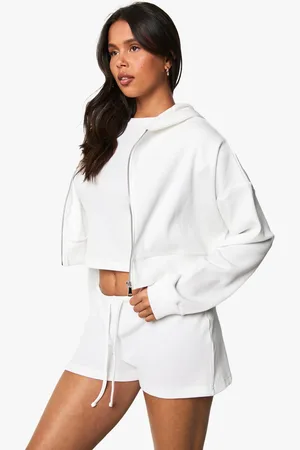 Boohoo Waffle Zip Through Boxy Crop Hoodie - - 6