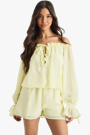 Boohoo Chiffon Bardot Dropped Waist Playsuit - - 8