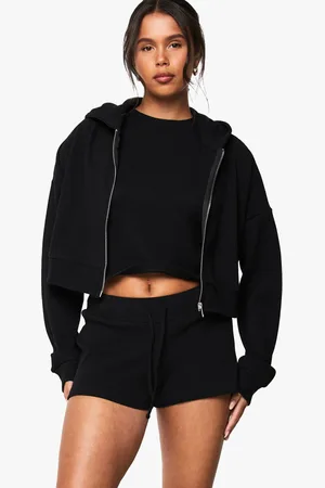 Boohoo Waffle Zip Through Boxy Crop Hoodie - - 6