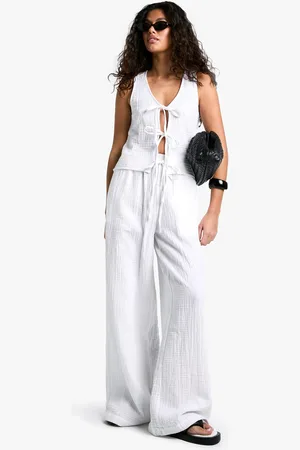 Boohoo Cheesecloth Elasticated Waist Wide Leg Trousers - - 6