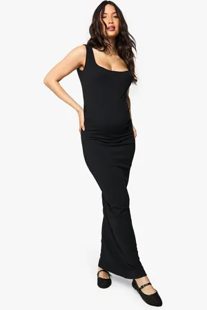 Boohoo Maternity Rib Scoop Neck Maxi Dress - - 8