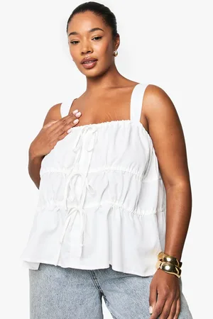 Boohoo Plus Wide Strap Tie Front Smock Top - - 16
