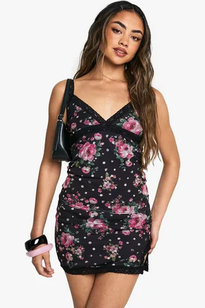Boohoo Floral Printed Mesh Lace Trim Cami Top - - 6