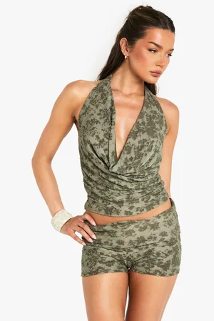 Boohoo Floral Jacquard Cowl Neck Halter Top - - 6