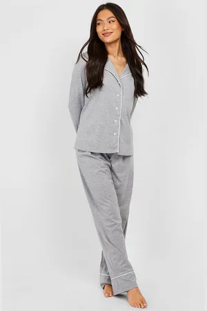Boohoo Long Sleeve Button Through Jersey Pj Set - - 6