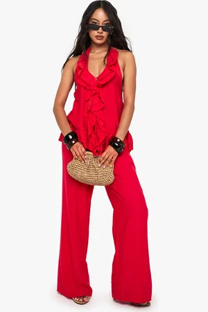 Boohoo Woven Crinkle Seam Detail Wide Leg Trouser - - 6