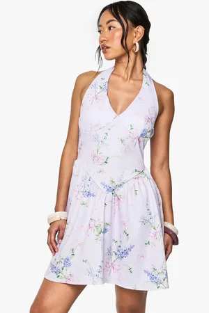 Boohoo Floral Bengaline Plunge Mini Dress - - 8