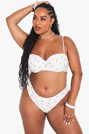 Boohoo Plus Tangerine Print Padded Balcony Bikini Top - - 16