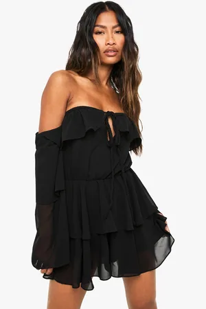 Boohoo Bardot Ruffle Playsuit - - 8