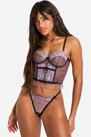 Boohoo Polka Dot Embroidered Frill Corset - - XL