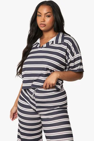 Boohoo Plus Stripe Collared Top - - 16