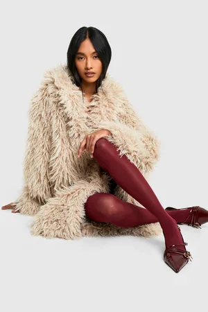Boohoo Burgundy Thick Tights - - ONE SIZE