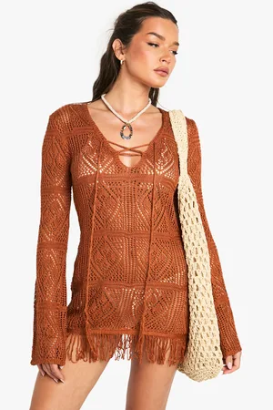 Boohoo Tassel Crochet Beach Tunic - - S