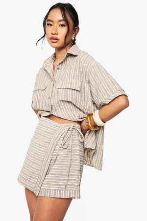 Boohoo Woven Linen Look Striped Skort - - 6