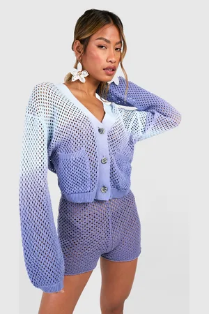 Boohoo Ombre Crochet Cardigan And Shorts Knitted Set - - M