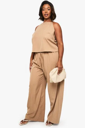 Boohoo Plus Pinstripe Wide Leg Trouser - - 16