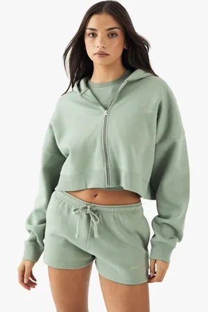 Boohoo Dsgn Studio Embroidered Zip Through Boxy Crop Hoodie - - S